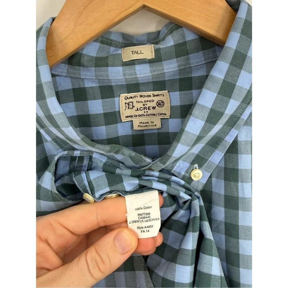 J.Crew Tailored Fit Gingham Button Down Shirt | Blue Green | XLT